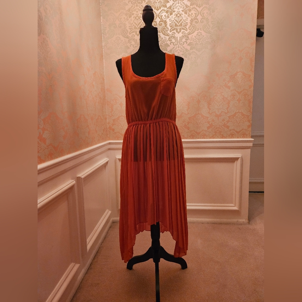 NWOT Orange Sheer Hi-Low Maxi Dress